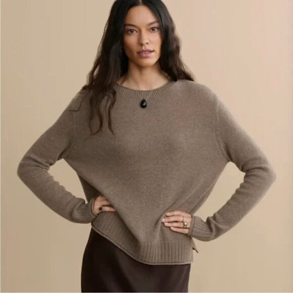 Jenni Kayne Sweaters - Jenni Kayne Everyday Sweater Cashmere Wool Knit Blend Long Sleeve Taupe Brown XS